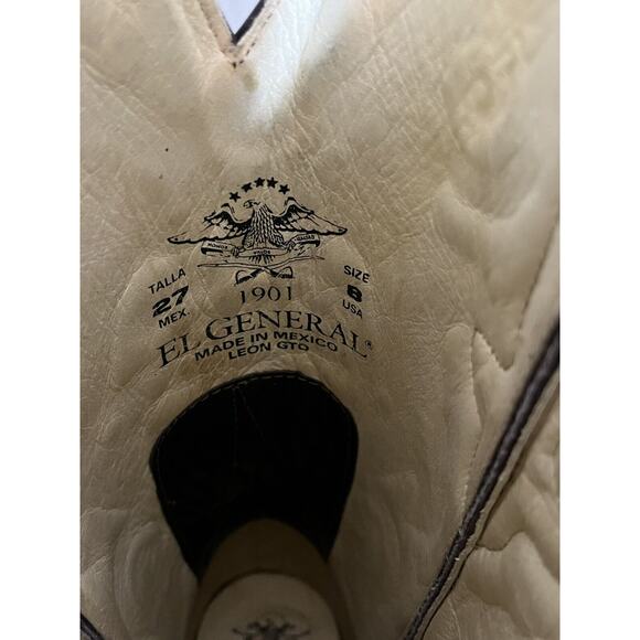 El General Cowboy Boots Mens Sz 8 Tiger Stripe Lizard Skin Exotic Leather Brown - Picture 14 of 16